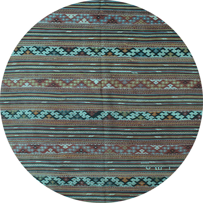 Round Machine Washable Oriental Light Blue Traditional Rug, wshcon543lblu
