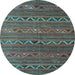 Round Oriental Light Blue Traditional Rug, con543lblu