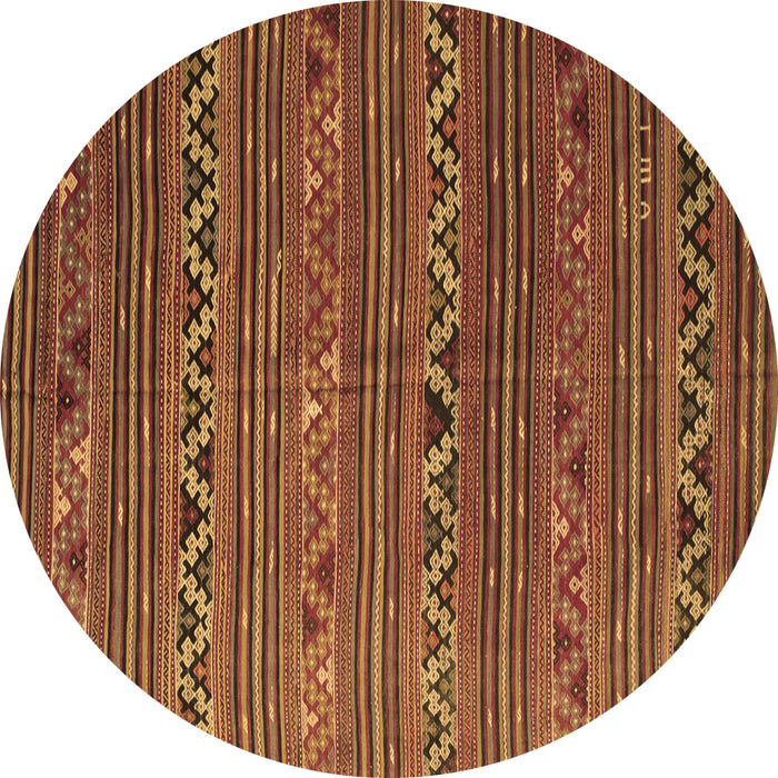 Round Machine Washable Oriental Brown Traditional Rug, wshcon543brn