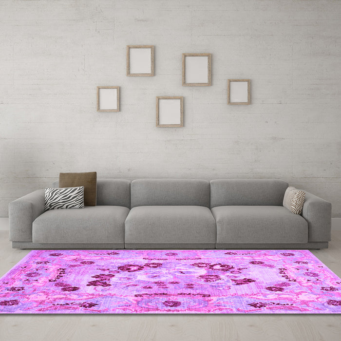 Machine Washable Abstract Purple Contemporary Area Rugs in a Living Room, wshcon544pur