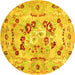 Round Machine Washable Abstract Yellow Contemporary Rug, wshcon544yw