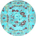 Round Abstract Light Blue Contemporary Rug, con544lblu