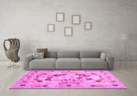 Machine Washable Abstract Pink Contemporary Rug, wshcon544pnk