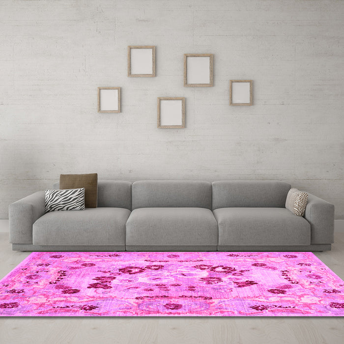 Machine Washable Abstract Pink Contemporary Rug in a Living Room, wshcon544pnk