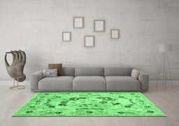 Machine Washable Abstract Emerald Green Contemporary Area Rugs in a Living Room,, wshcon544emgrn