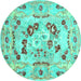 Round Abstract Turquoise Contemporary Rug, con544turq