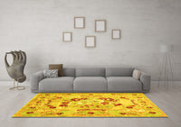Machine Washable Abstract Yellow Contemporary Rug, wshcon544yw
