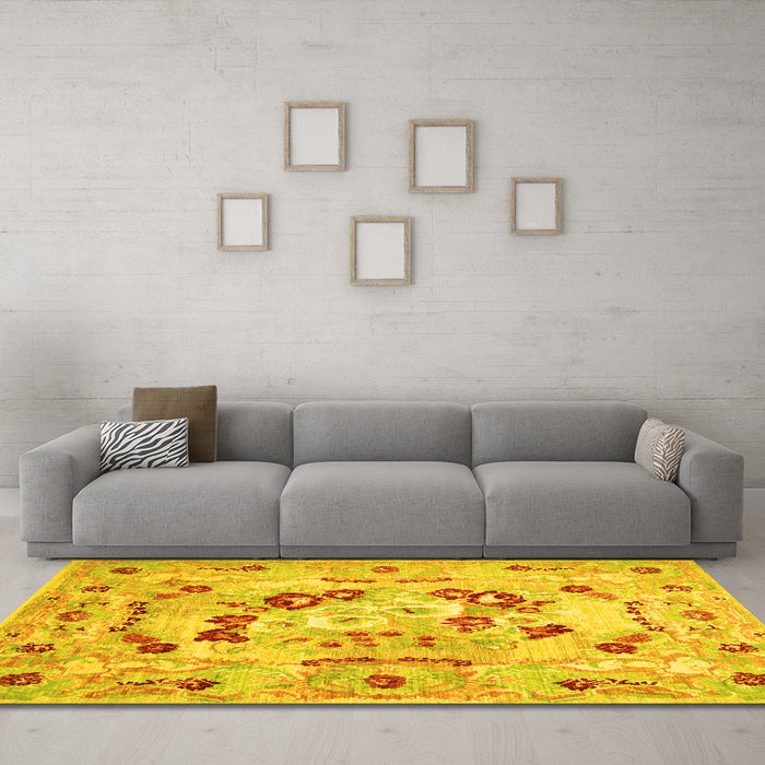 Machine Washable Abstract Yellow Contemporary Rug in a Living Room, wshcon544yw