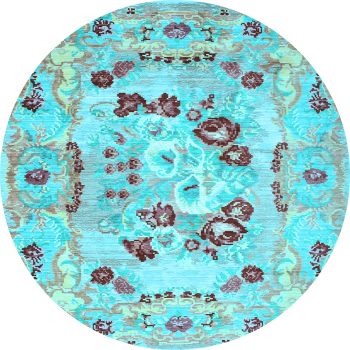 Round Machine Washable Abstract Light Blue Contemporary Rug, wshcon544lblu