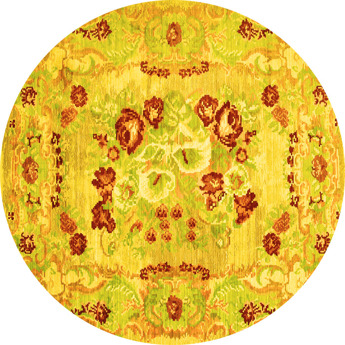 Round Abstract Yellow Contemporary Rug, con544yw