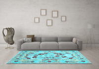 Machine Washable Abstract Light Blue Contemporary Rug, wshcon544lblu