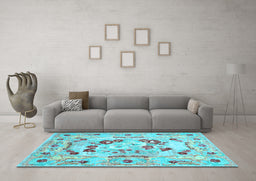 Machine Washable Abstract Light Blue Contemporary Rug in a Living Room, wshcon544lblu