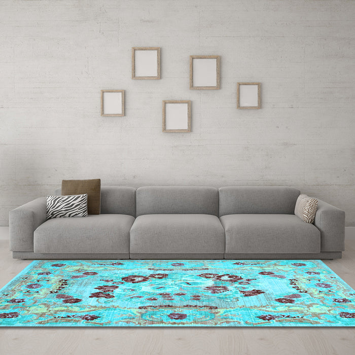 Machine Washable Abstract Light Blue Contemporary Rug in a Living Room, wshcon544lblu