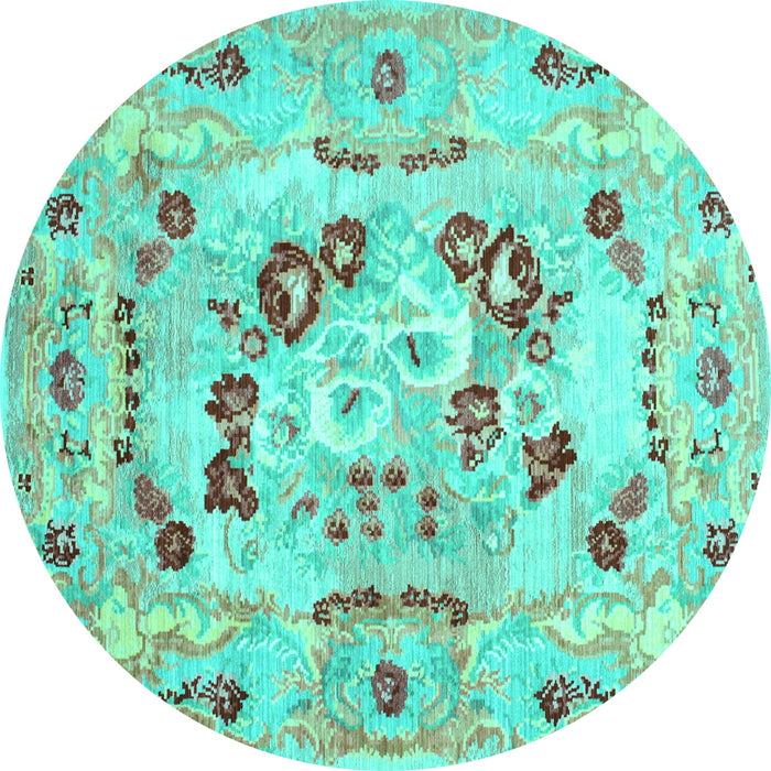Round Machine Washable Abstract Turquoise Contemporary Area Rugs, wshcon544turq
