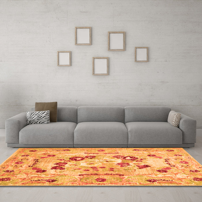 Machine Washable Abstract Orange Contemporary Area Rugs in a Living Room, wshcon544org