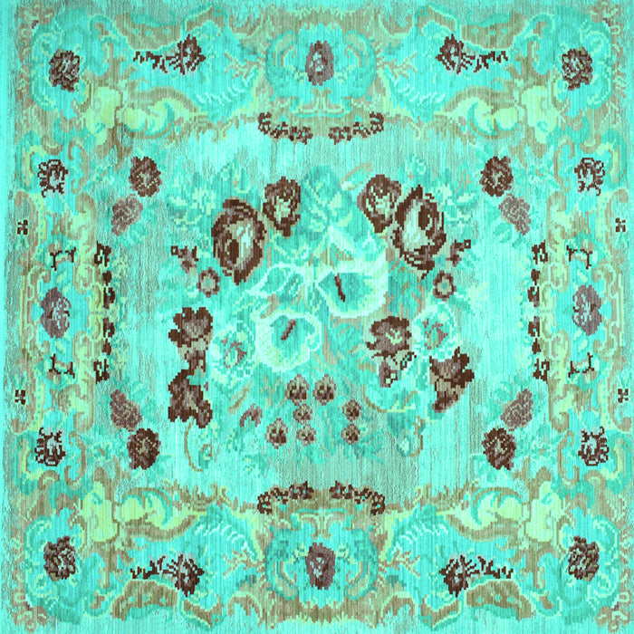 Square Machine Washable Abstract Turquoise Contemporary Area Rugs, wshcon544turq