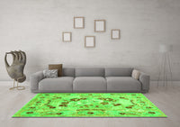 Machine Washable Abstract Green Contemporary Rug, wshcon544grn