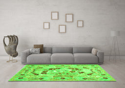 Machine Washable Abstract Green Contemporary Area Rugs in a Living Room,, wshcon544grn