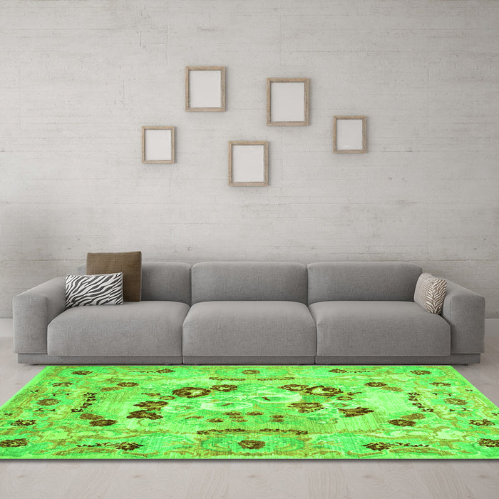 Machine Washable Abstract Green Contemporary Area Rugs in a Living Room,, wshcon544grn