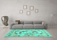 Machine Washable Abstract Turquoise Contemporary Rug, wshcon544turq