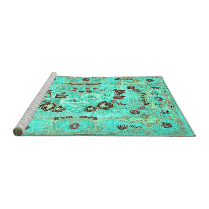 Sideview of Machine Washable Abstract Turquoise Contemporary Area Rugs, wshcon544turq