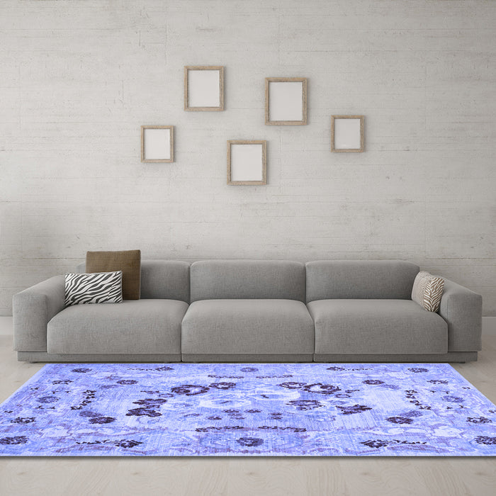 Machine Washable Abstract Blue Contemporary Rug in a Living Room, wshcon544blu