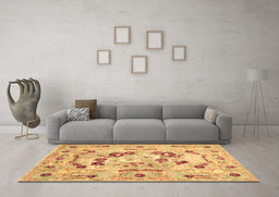 Machine Washable Abstract Brown Contemporary Rug in a Living Room,, wshcon544brn