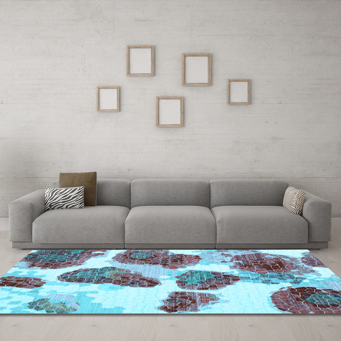 Machine Washable Abstract Light Blue Contemporary Rug in a Living Room, wshcon545lblu