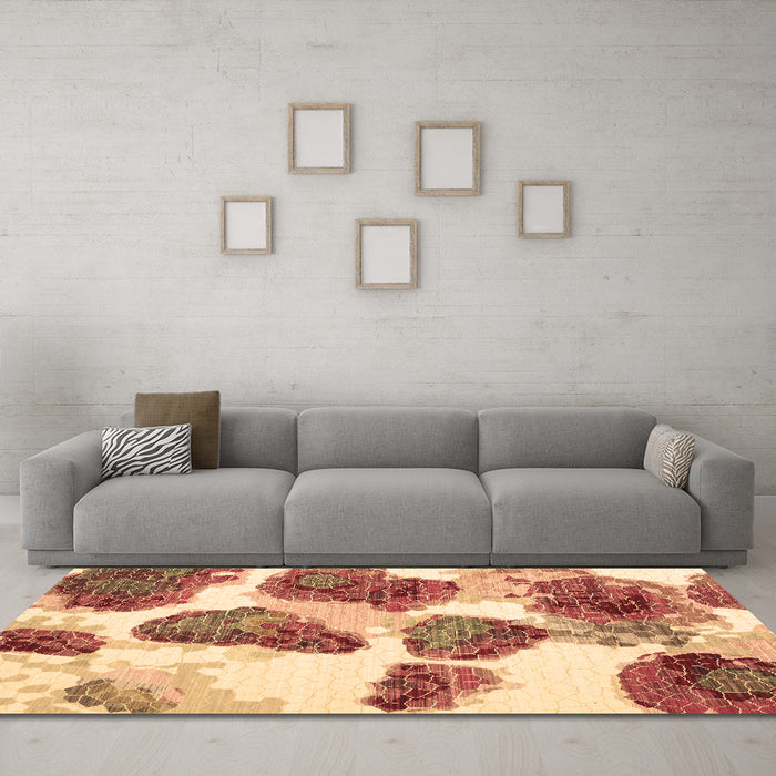 Machine Washable Abstract Brown Contemporary Rug in a Living Room,, wshcon545brn
