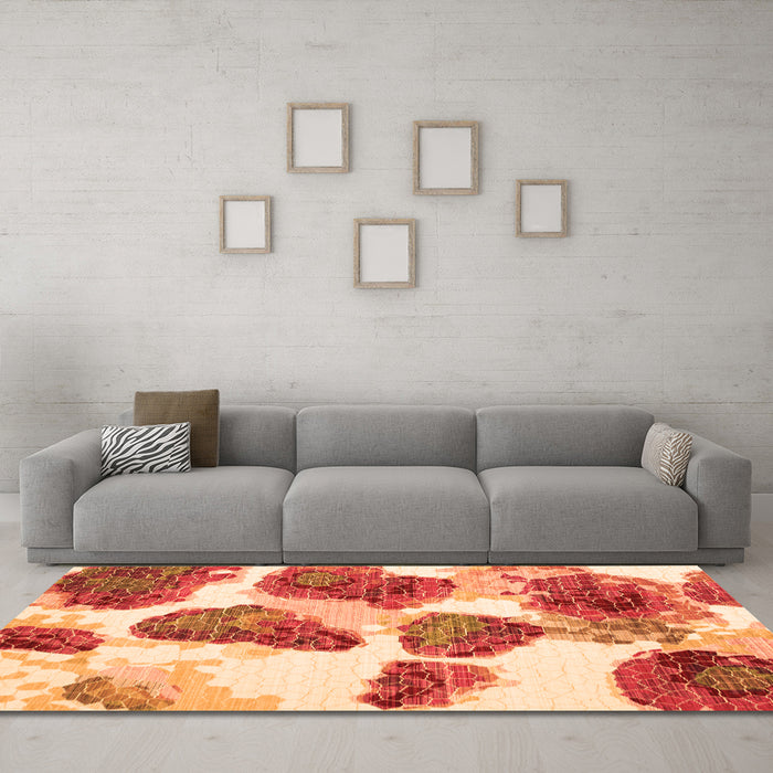 Machine Washable Abstract Orange Contemporary Area Rugs in a Living Room, wshcon545org
