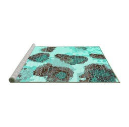 Sideview of Machine Washable Abstract Turquoise Contemporary Area Rugs, wshcon545turq