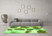 Machine Washable Abstract Green Contemporary Area Rugs in a Living Room,, wshcon545grn