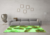 Machine Washable Abstract Green Contemporary Rug, wshcon545grn