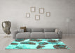 Machine Washable Abstract Turquoise Contemporary Area Rugs in a Living Room,, wshcon545turq