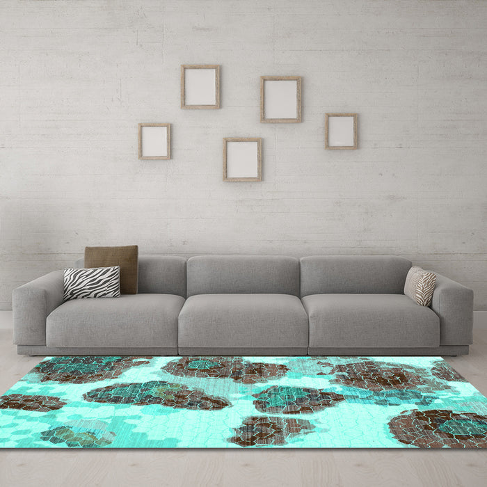 Machine Washable Abstract Turquoise Contemporary Area Rugs in a Living Room,, wshcon545turq
