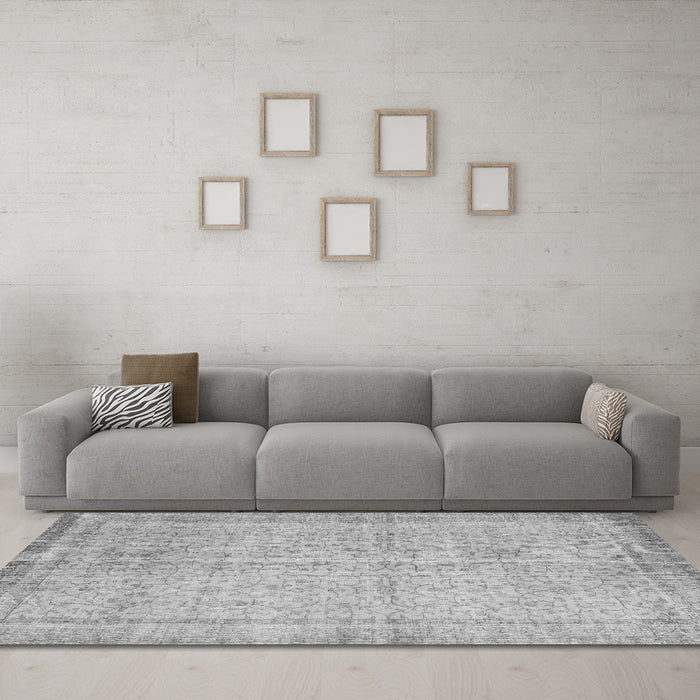 Machine Washable Abstract Gray Contemporary Rug in a Living Room,, wshcon546gry