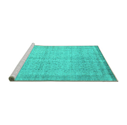 Sideview of Machine Washable Abstract Turquoise Contemporary Area Rugs, wshcon546turq