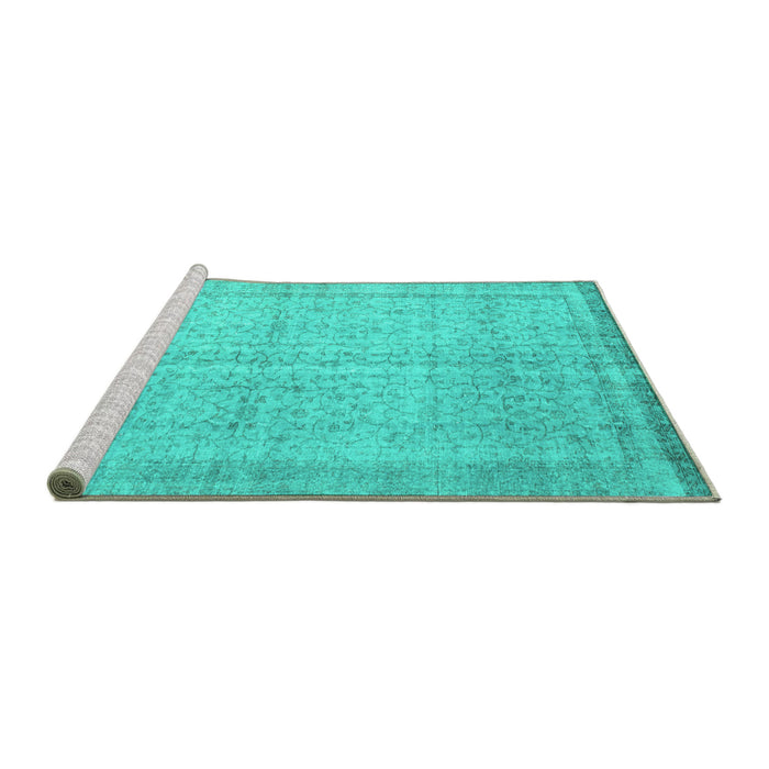 Sideview of Machine Washable Abstract Turquoise Contemporary Area Rugs, wshcon546turq