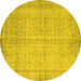 Round Machine Washable Abstract Yellow Contemporary Rug, wshcon546yw