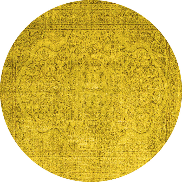 Round Abstract Yellow Contemporary Rug, con547yw