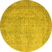 Round Abstract Yellow Contemporary Rug, con547yw