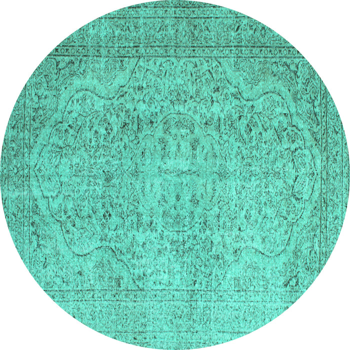 Round Abstract Turquoise Contemporary Rug, con547turq
