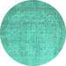 Round Abstract Turquoise Contemporary Rug, con547turq