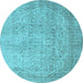 Round Abstract Light Blue Contemporary Rug, con547lblu