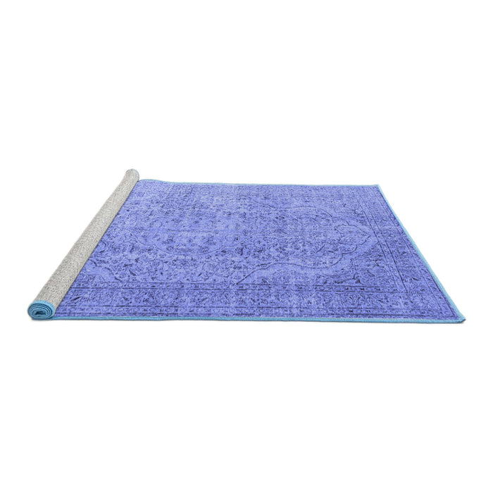 Sideview of Machine Washable Abstract Blue Contemporary Rug, wshcon547blu