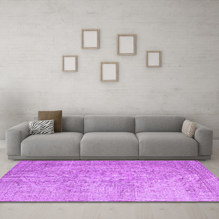 Machine Washable Abstract Purple Contemporary Area Rugs in a Living Room, wshcon547pur