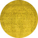 Round Machine Washable Abstract Yellow Contemporary Rug, wshcon547yw