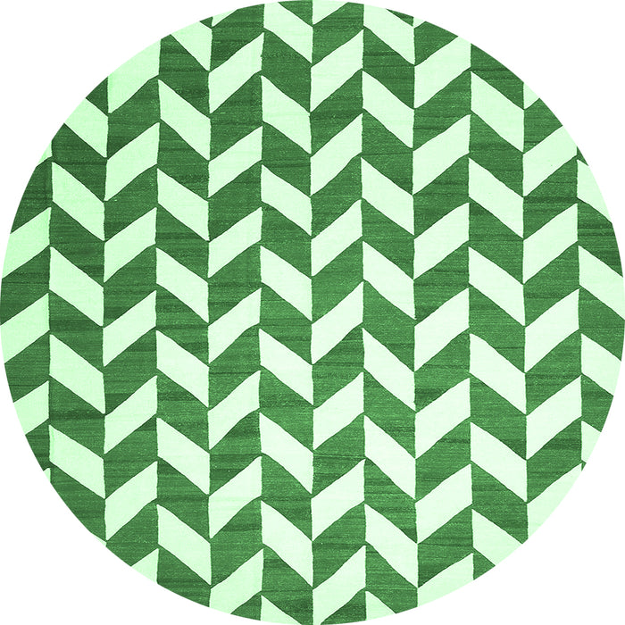 Round Machine Washable Abstract Emerald Green Contemporary Area Rugs, wshcon548emgrn