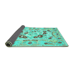 Sideview of Medallion Turquoise French Rug, con549turq