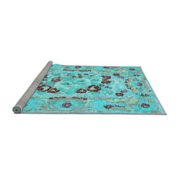 Sideview of Machine Washable Medallion Light Blue French Rug, wshcon549lblu